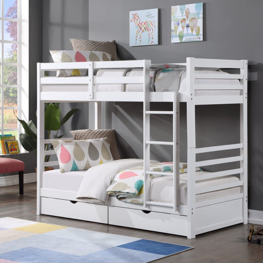 Wooden Bunk (S+S) White with 2 Bottom Drws (Discontinued)