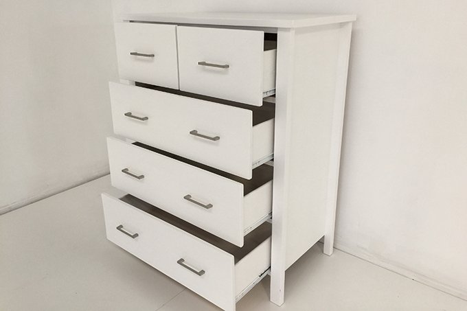 White Tina 5 Drw Tallboy