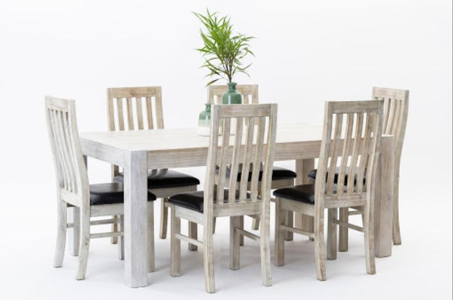 Cindy Dining Table 2.1m + 6 Padded Chairs