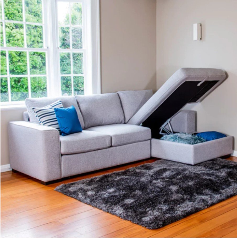 NAPLES CHAISE WITH SOFA BED AND STORAGE | 3 FABRIC COLOURS