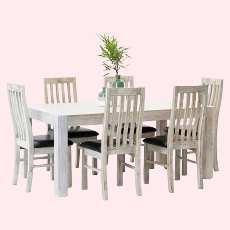 Cindy Dining Table 1.8m + 6 Padded Chairs